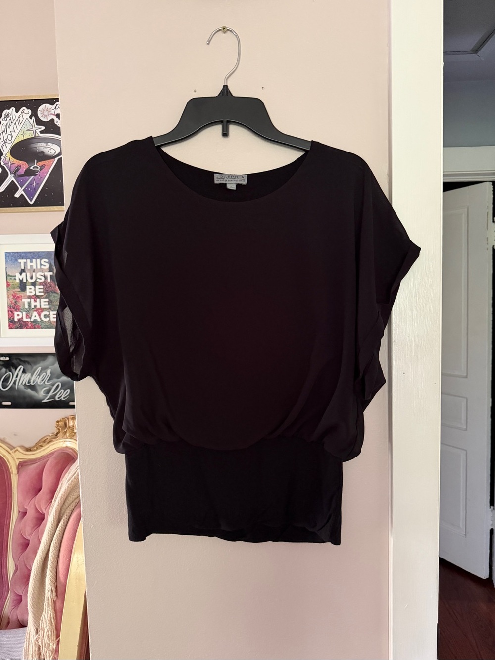 Joseph A Sheer Overlay Black Women's Top